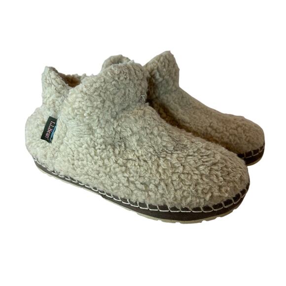 L.L. Bean Cozy Slipper Booties Pile Fleece Boucle Women’s 7 Beige Cream - Picture 1 of 10
